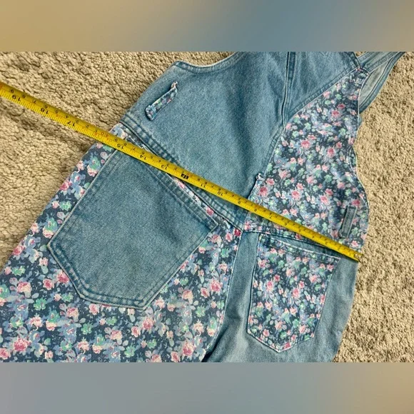 Vintage 90s Floral Denim Overalls Youth L / XXS Cottagecore - Picture 7 of 11